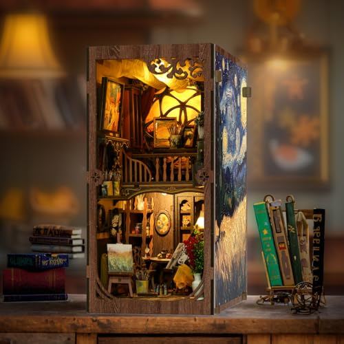 Book Nook Kit, 3D Wooden Puzzles for Adults, DIY Miniature House Kit for Adults, Booknook with LED Light, Gifts for Family, Friends and Book Lovers, Bookshelf Decor(World in a Frame) - color: World in a Frame