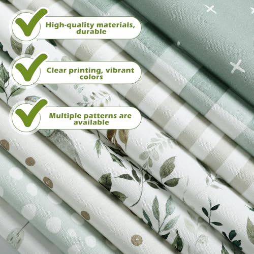 Tigeen 8 Pcs Fat Quarters Fabric Bundles, Sage Green Woodland Animal - style: Sage Green Woodland Animal