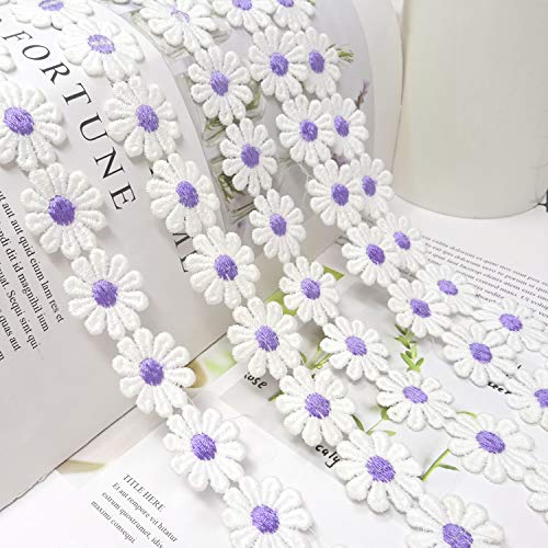 Honbay 5 Yards Decorating Lace Embroidered Trim Ribbons for Sewing or Craft Decoration (Daisy Purple) - color: Daisy Purple