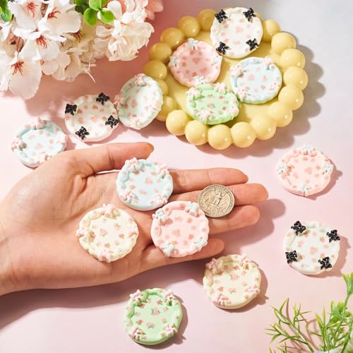 FASHEWELRY 20Pcs Resin Flower Plates 38mm Miniature Dollhouse Accessories Floral Playhouse Dishes Kitchen Tableware Models Display Ornaments for Micro Landscape Decoration - color: Plates With Flower