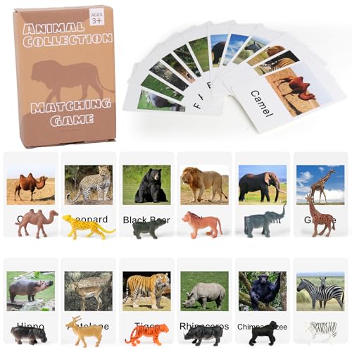 MEROCO Montessori Animal Matching Game, 24 Pcs Safari Figurines with Cards - style: Zoo Animal