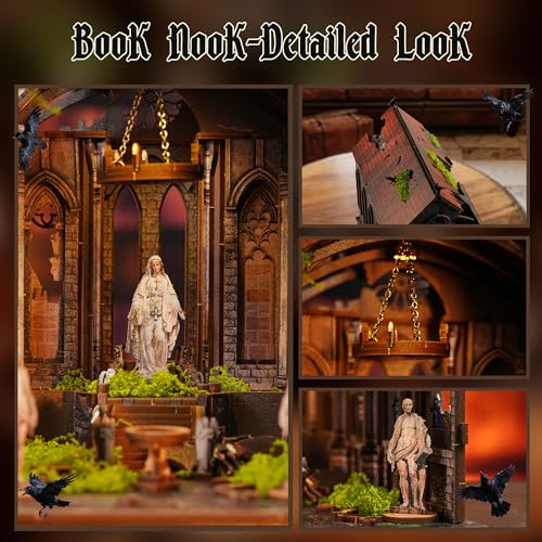 NookMaster Book Nook Kit, Lost Cathedral 3D Wooden Puzzle with LED Lights - color: Lost Cathedral