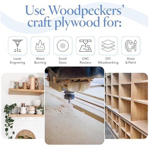 6 mm Baltic Birch Plywood 1/4 x 12 x 12 Inch, Box of 1 B/BB Grade Craft Wood, Stronger Than Basswood Sheets, for Laser, CNC Cutting and Wood Burning, by Woodpeckers