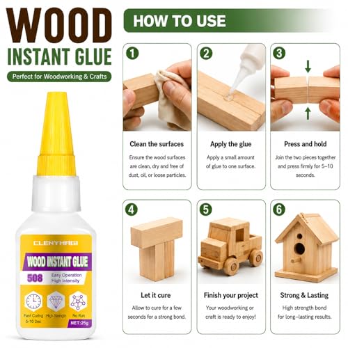 Wood Glue, High Strength Fast Drying Clear Wood Glue for Furniture Heavy Duty, Woodworking, Garden, Crafts, DIY, Waterproof, Heat Resistant Tacky Adhesive (1 Bottle of 25g) - size: 1 Pack