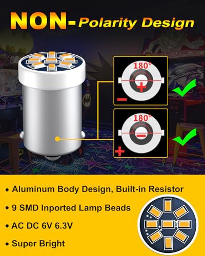 GE44 47 BA9S LED Bulb AC 6V 6.3V Warm White Pinball Arcade Machine Light - color: Warm-white