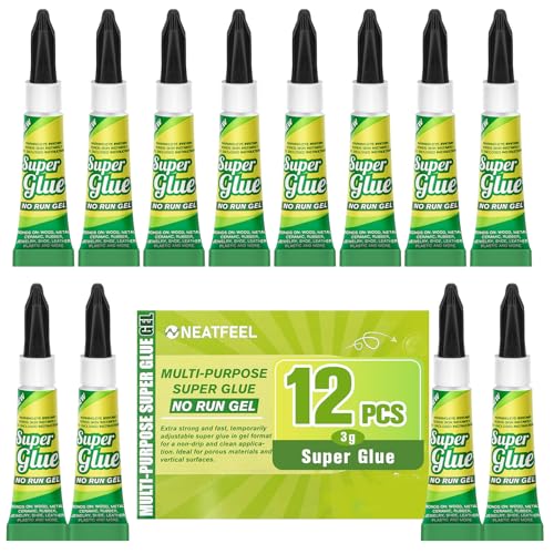 Super Glue Gel Clear 3 Gram (Pack of 12) for Plastic Metal & Wood – Instant CA Adhesive All Purpose Multipack, Cyanoacrylate Glue for Ceramic 3D Printing Shoe Crafts, Strong Bonding Single Use Minis - size: 12 x 3G