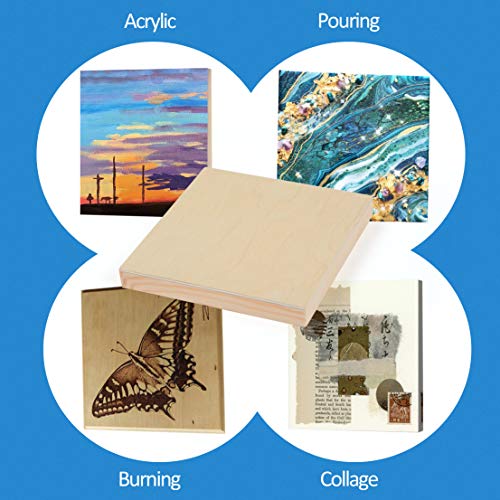Falling in Art 4 Pack 6x6’’ Unfinished Birch Wood Panels Kit for Painting - size: 6'' x 6'' Studio