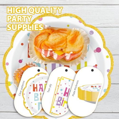 100Pcs Happy Birthday Colorful Polka Dots Party Supplies Serve 50 - style: Confetti Birthday Plates