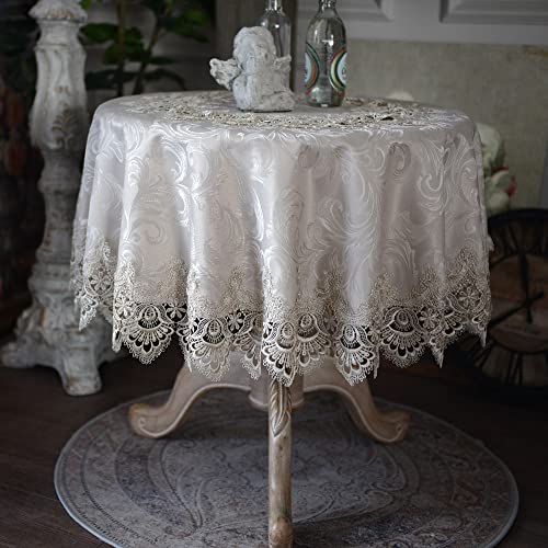 ARTABLE Stone Lace Round Tablecloth Small Table Topper Macrame 47 Inch - color: Stone, size: 47" (Round)