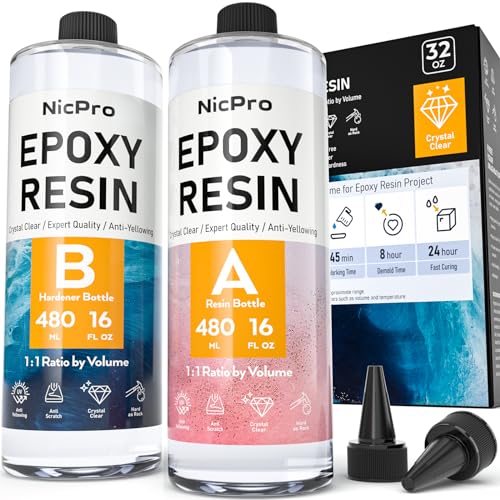 Nicpro 32 Ounce Crystal Clear Epoxy Resin Kit, Food Safe Resin - size: 32oz
