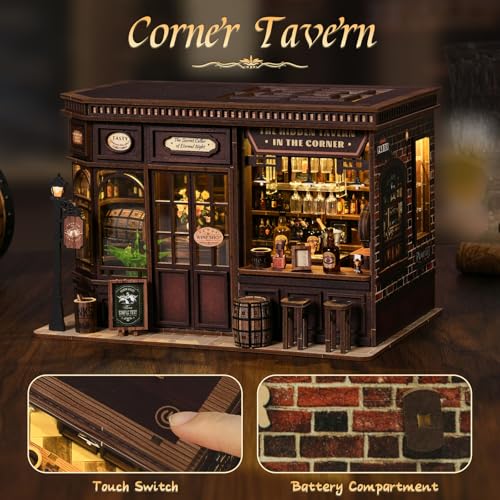 Book Nook Kit, 3D Wooden Puzzles for Adults, DIY Miniature House Kit for Adults, Booknook with LED Light, Gifts for Family, Friends and Book Lovers, Bookshelf Decor(Corner Bistro) - color: Corner Bistro