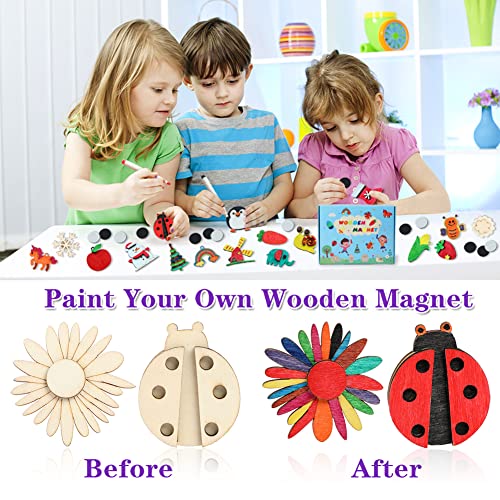 DIY Wooden Magnet 36 Art Craft Supplies Painting Kit for Kids Ages 4-8 8-12