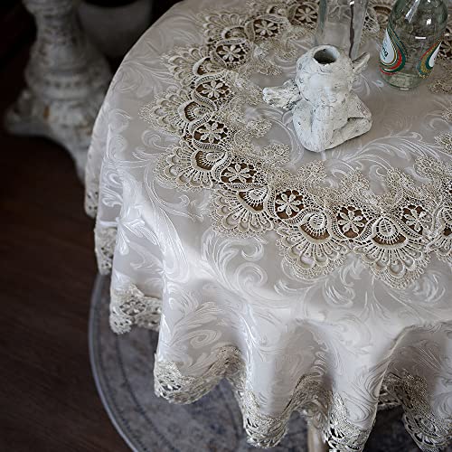 ARTABLE Stone Lace Round Tablecloth Small Table Topper Macrame 47 Inch - color: Stone, size: 47" (Round)