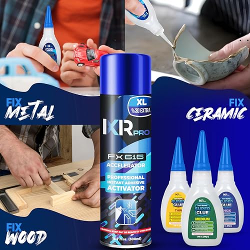 CA Glue with Activator, 9X Thin Medium Thick Glue Kit 3X 16.9oz Accelerator - size: 3 Pack