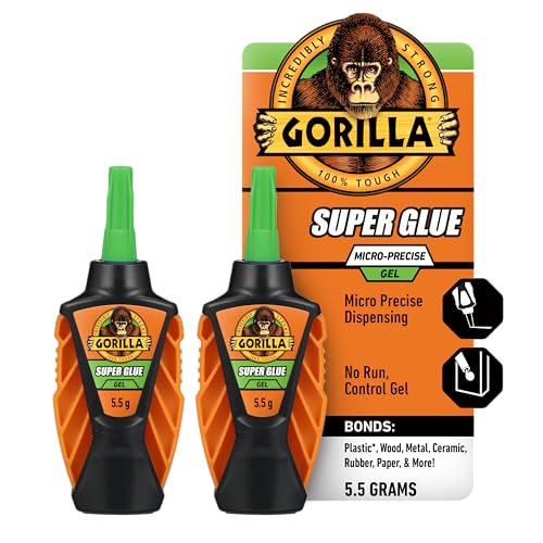 Gorilla Micro Precise Super Glue Gel, Clear, Cyanoacrylate, 5.5g, 2-Pack - size: Pack of 2, style: Gel