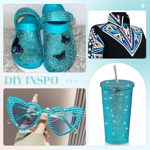 6100Pcs Resin Rhinestones for Crafting with 2Pcs 10ml B7000 Jewelry Glue, 1 Box Flatback Crystals Diamond (Teal Blue) for Bedazzling Crafts DIY Nail Art，Non Hotfix Gems for Clothing Shoes Tumblers - color: Teal Blue, size: 1 Small Pack + 2Pc Glue