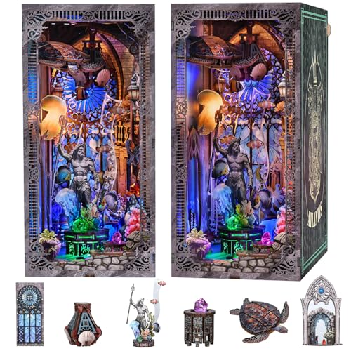 fifijoy Book Nook Kit - Atlantis DIY Miniature House Dollhouse Kit for Adults and Teens, 3D Wooden Puzzle Bookend Bookshelf Insert Decor with LED Light, Gifts for Family and Friends - color: Atlantis