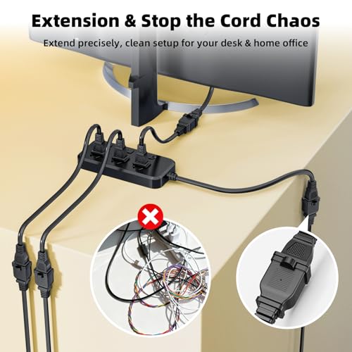 1ft 2-Prong Power Extension Cord Black, 2-Pack NEMA 1-15P to 1-15R - style: Normal Plug-2PACK