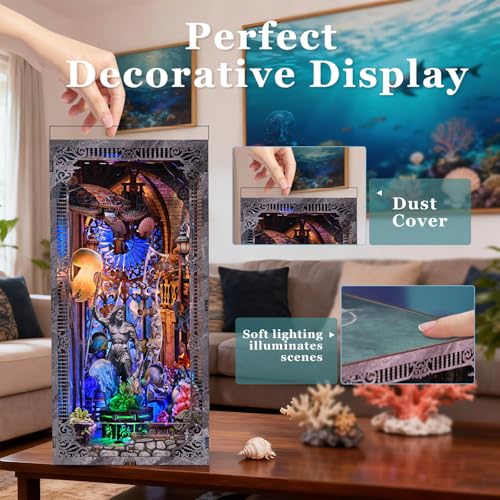 fifijoy Book Nook Kit - Atlantis DIY Miniature House Dollhouse Kit for Adults and Teens, 3D Wooden Puzzle Bookend Bookshelf Insert Decor with LED Light, Gifts for Family and Friends - color: Atlantis