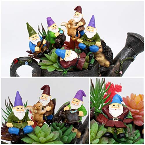 Garden Miniature Gnomes Set of 5PCS,Happy Life Gift for Outdoor Fairy Garden Yard Lawn Décor - color: Brown