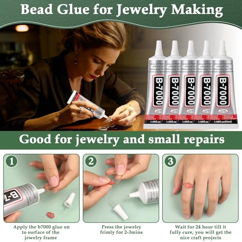B7000 Glue Clear with Precision Tip for Rhinestones, 5Pcs 50mL/1.68 fl oz - color: 5Pcs, 1.68fl.oz (50mL)
