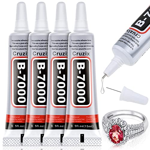 B-7000 Glue Clear for Rhinestone Crafts, Jewelry and Bead Adhesive B7000 Semi Fluid High Viscosity Glues for Clothes Shoes Fabric Cell Phones Screen Repair Metal Stone Nail Art Glass (4x15 ml/0.5 oz) - color: 4x15 ML/ 0.5 oz