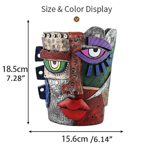 Picasso Abstract Resin Flower Pots Colorful Unique Face Planters Pots Head - color: Mayan Face
