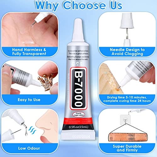 B7000 Jewelry Rhinestones Glue, Cludoo 5PCS B-7000 Clear Super Glue - color: 5x15 ML/ 0.5 oz