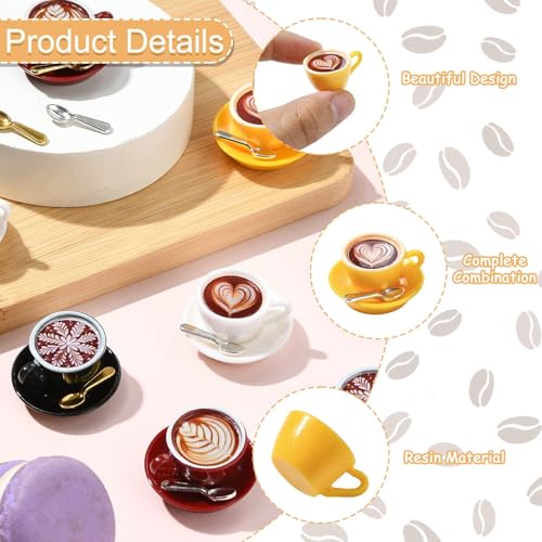 Stiesy 65 Pcs Coffee Cup Miniature Figurines Sets 13 Styles Small Resin Tableware Plate Spoon Cup Ornaments Figurines for Cafe Counter Adult Collector Shelf Decoration Collection - color: Coffee Cup-65pcs