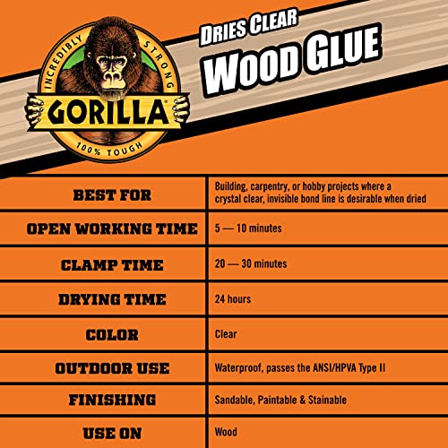 Gorilla Dries Clear Wood Glue, 4 Ounce Bottle (Pack of 6) - Water Resistant for Indoor or Outdoor Projects and Repairs - style: 6 - Pack