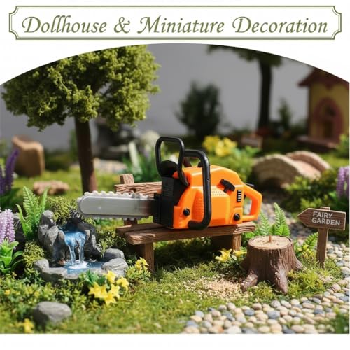 2 Pack Miniature Dollhouse Chainsaw Figurines, Fairy Garden Decor - size: 3.30X1.38X1.30in
