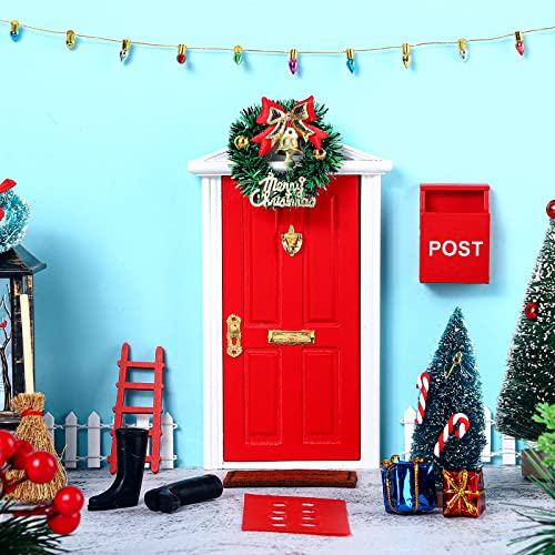 Hungdao 20 Pcs Christmas Fairy Door Wooden Miniature Decor, Red - color: Red