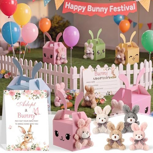 Blueweenly 73 Pcs Adopt a Bunny Party Favors Set Mini Plush Rabbit Toys - style: Bunny
