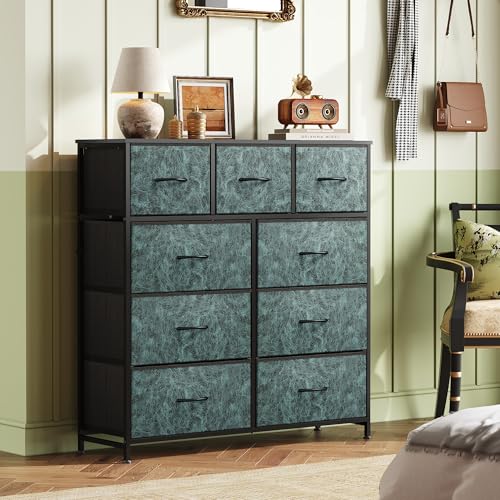 WLIVE Tall Dresser for Bedroom, 9 Drawer Chest of Drawers, Vintage Green - color: Turquoise