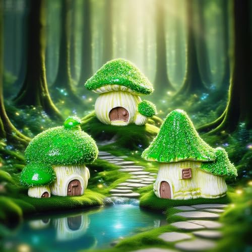 Set of 4 Flocked Miniature Mushroom House Fairy Garden Accessories, Mini Resin Gnome Elf House Figurines for DIY Micro Landscape Decor Outdoor Bonsai, Terrarium, Planter Flower Pot Ornaments - color: Mushroom House