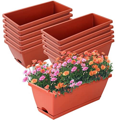 Window Box Planter,12Pack Plastic Vegetable Flower Planters Boxes - color: Brick Red, size: 16.6 x 7 x 5.9 inches