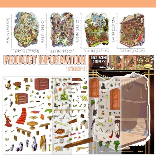 Large 3D Tarot Miniature Scene Stickers Magic Academy Stickers for Adult - color: Tarot World-large 4 Set