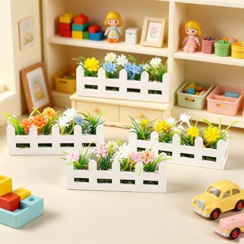 Artificial Flower Set Wooden Picket Fence Planter Box Fake Floral Ornament Micro Landscape Desk Decor for Women Adult (1C) - color: 1c