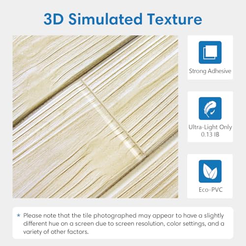 COMSTICKC 3D Faux Wood Wall Sticker Shiplap Peel and Stick, Not Real Wood - color: Yellow-Brown