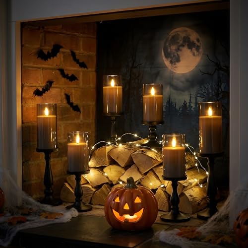 NICEME Flickering Flameless Candles with Remote Timer Unbreakable Acrylic Battery Operated LED Candles with Flickering Flame 3D Wick for Romantic Ambience Home Decor Set of 3, D3” xH4” 5” 6” Gray - color: Ivory + Gray Acrylic, size: D 3”×H 4”5”6”