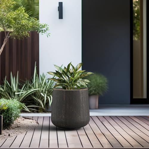 Kante 13.4" Tall Round Curved Concrete Planter, Oil Rubbed Bronze - color: Oil Rubbed Bronze, size: 11.6" D