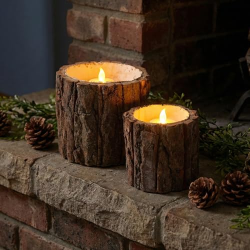 NUOBESTY 2 pcs Bark Flower Pot Rustic Succulent Planter Waterproof Log Plant Container Tree Stump Flower Pot for Home Garden Farmhouse Decor Table Centerpiece 4.72 X 4.72 X 3.93 in