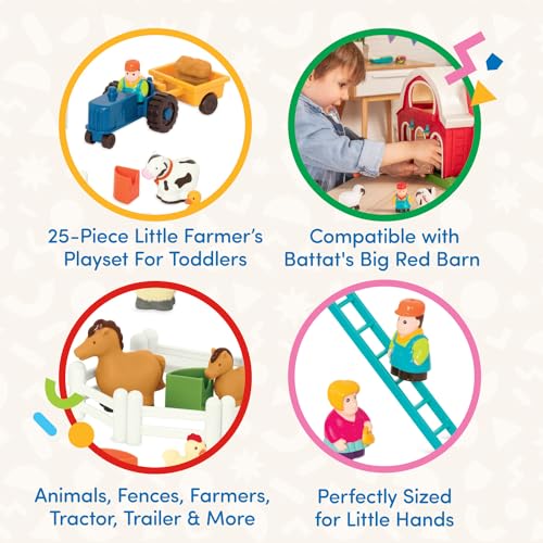 Battat Little Farmer's Playset Farm Animal Play Set, 25 Pieces, Toddler - style: Farm Animals with Acc (25 Pcs)