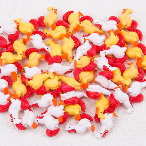 KOOBOOK 50Pcs Mini Resin Roosters Figurine Set Tiny Chicken Garden Decorations Cartoon Miniature Farm Animals for Moss Landscape Fairy Gardens Terrariums Cute Small Chick Statues