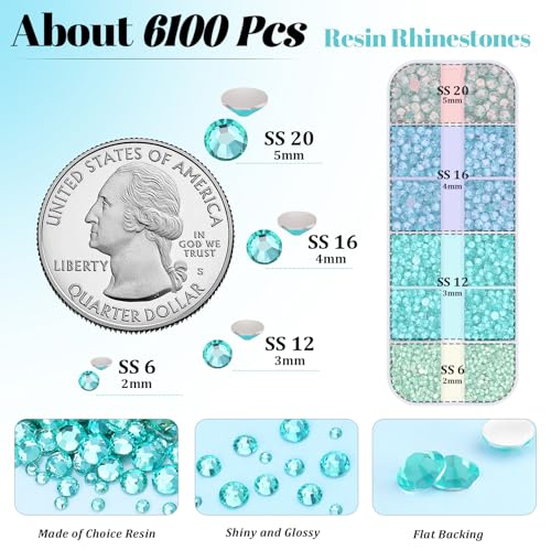 6100Pcs Resin Rhinestones for Crafting with 2Pcs 10ml B7000 Jewelry Glue, 1 Box Flatback Crystals Diamond (Aquamarine) for Bedazzling Crafts DIY Nail Art，Non Hotfix Gems for Clothing Shoes Tumblers - color: Aquamarine, size: 1 Small Pack + 2Pc Glue