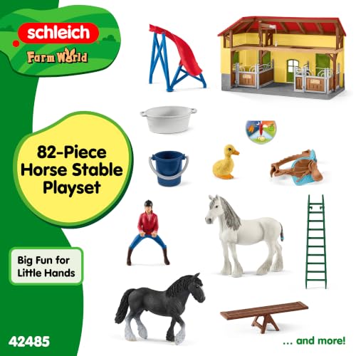 Schleich Farm World - 82Pc Horse Stable Playset - Kids Ages 3+ | 42485