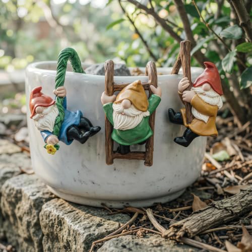 3 PCS Climbing Gnomes Tree Faces Decor, Resin Dwarf Statues for Outdoor Yard Garden, Cute Fairy Garden Ornaments, Flower Pot Huggers for Patio Lawn Landscape & Micro Landscape Pendants