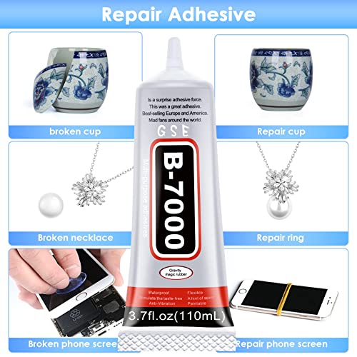 B7000 Rhinestones Glue for Crafts, 110ML Glue of Diamond Jewelry 3.7fl.oz Clear B-7000 Super Jewelry Glue Transparent Industrial Adhesive for Fabric Phone Repair Jewelery Making Crystal Gem - color: 110 ml/ 3.7oz