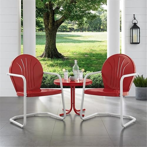 Crosley Furniture Griffith Retro Metal 3-Piece Chair & Side Table Set - color: Red