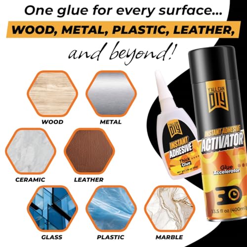 Super Glue Activator Spray (2 x 13.5 fl oz) – CA Glue Accelerator Spray, Fast-Drying Cyanoacrylate Activator for Instant Bonding on Wood, Plastic, Metal & DIY Repairs - size: 2 Pack